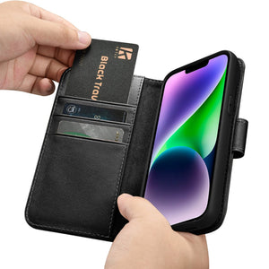 iCarer Wallet Case 2in1 Cover iPhone 14 Plus Anti-RFID Leather Flip Case Black (WMI14220727-BK)