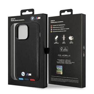 Case BMW BMHMP14L22PTDK iPhone 14 Pro 6.1 "black / black Leather Stamp Tricolor Magsafe