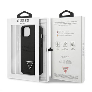 Guess GUHCP13SPSATPK iPhone 13 mini 5,4 "black / black hardcase SaffianoTriangle Logo Cardslot