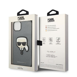 Karl Lagerfeld Saffiano Karl's Head Patch case for iPhone 14 - silver