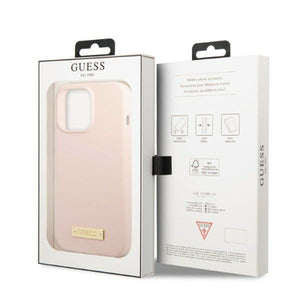 Guess GUHMP13XSPLP iPhone 13 Pro Max 6.7" pink/pink hard case Silicone Logo Plate MagSafe