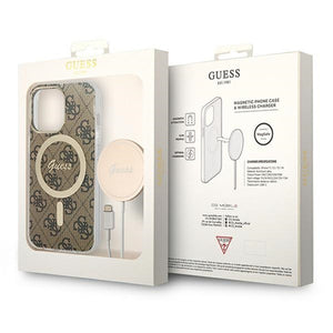 Set Guess GUBPP13LH4EACSW Case+ Charger iPhone 13 Pro brown/brown hard case 4G Print MagSafe