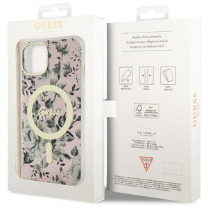 Guess GUHMP14MHCFWSP iPhone 14 Plus 6.7" pink/pink hardcase Flower MagSafe