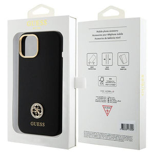Guess Silicone Logo Strass 4G Case for iPhone 15 - Black