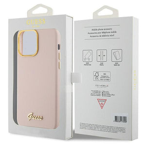 Guess Silicone Script Metal Logo & Frame case for iPhone 15 Pro - pink