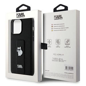 Karl Lagerfeld Gripstand Saffiano Choupette Pins Case for iPhone 13 Pro / 13 - Black