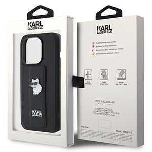 Karl Lagerfeld Gripstand Saffiano Choupette Pins case for iPhone 14 Pro - black