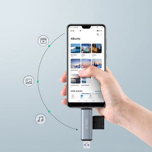 Tech-Protect UltraBoost SD/micro SD card reader with USB-C/USB-A connectors - gray