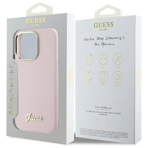 Guess Silicone Script Metal Logo & Frame iPhone 16 Pro Max Case - Pink