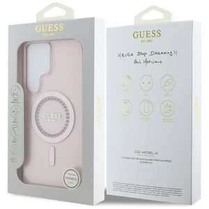 Guess Rhinestones Printed Classic Logo MagSafe Samsung Galaxy S25 Ultra Case Pink