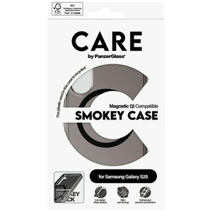 CARE by PanzerGlass Flagship Urban Combat Black QI Case for Samsung Galaxy S25 - Semi-transparent Smoke