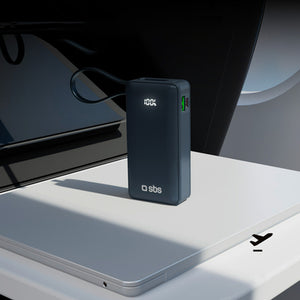 Powerbank SBS 10000 mAh 20W with built-in USB-C cable and digital display - dark gray