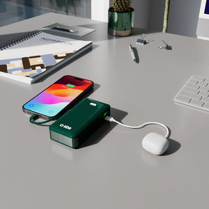 Powerbank SBS 10000 mAh 20W with built-in USB-C cable and digital display - green