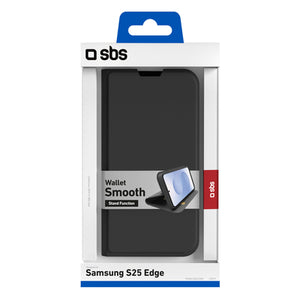 SBS Wallet Case with Stand and Wallet for Samsung Galaxy S25 Edge - Black