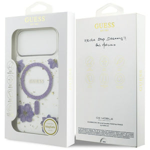 Guess Resin Flowers Glitter MagSafe case for iPhone 17 Pro Max - purple