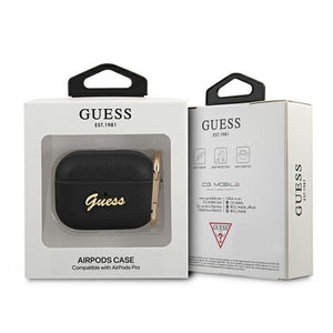 Guess GUAPSASMK AirPods Pro cover black/black Saffiano Script Metal Collection