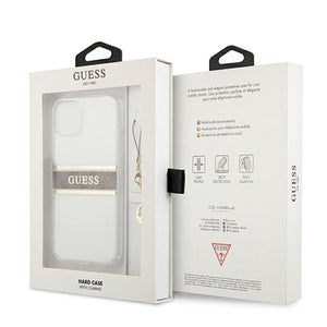 Guess GUHCP13SKB4GBR iPhone 13 mini 5.4" Transparent hardcase 4G Brown Strap Charm