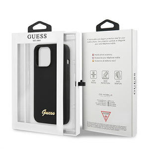 Guess GUHMP13LLSLMGBK iPhone 13 Pro / 13 6.1" black/black hardcase Silicone Script Gold Logo MagSafe