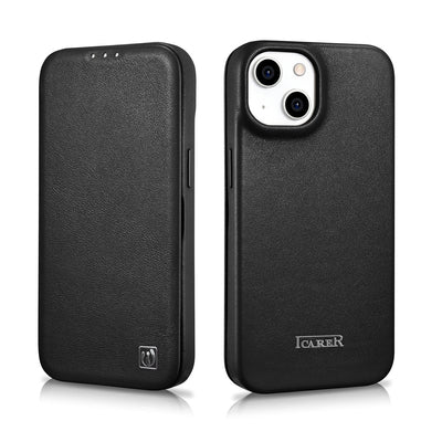 iCarer CE Premium Leather Folio Case iPhone 14 Plus Magnetic Flip Leather Folio Case MagSafe black (WMI14220715-BK)