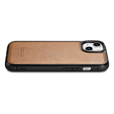 iCarer Leather Oil Wax case covered with natural leather for iPhone 14 Plus brown (WMI14220719-TN)