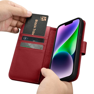 iCarer Wallet Case 2in1 Cover iPhone 14 Plus Anti-RFID Leather Flip Cover Red (WMI14220727-RD)