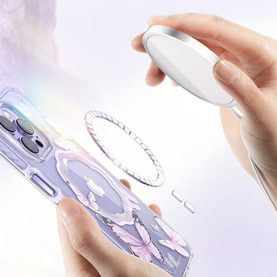 Kingxbar Butterfly Series magnetic case for iPhone 14 Pro MagSafe case with butterflies blue