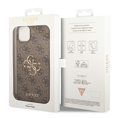 Guess 4G Big Metal Logo Case for iPhone 14 - Brown