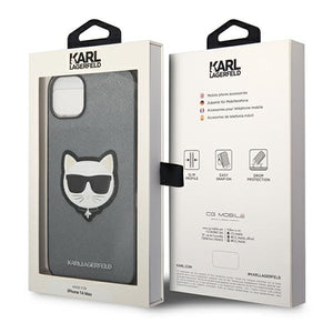 Karl Lagerfeld Saffiano Choupette Head Patch case for iPhone 14 - silver