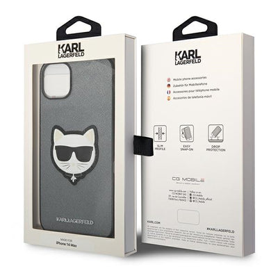 Karl Lagerfeld Saffiano Choupette Head Patch case for iPhone 14 - silver