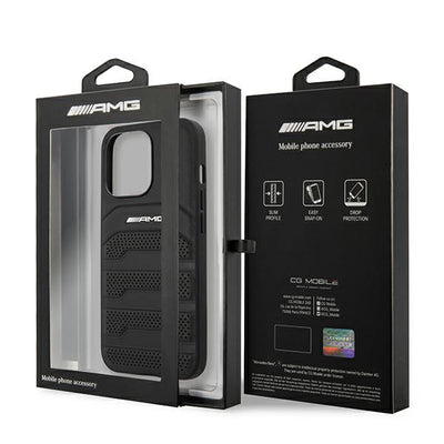 AMG AMHCP14LGSEBK iPhone 14 Pro 6.1 "black / black hardcase Leather Debossed Lines