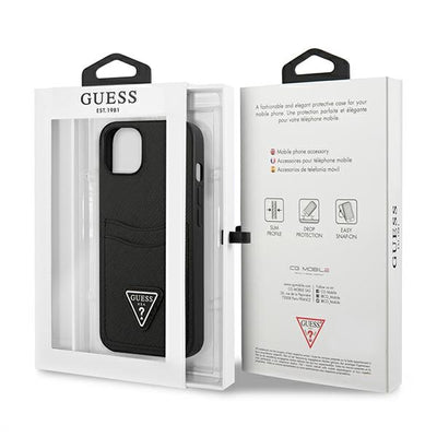 Guess GUHCP13SPSATPK iPhone 13 mini 5,4 "black / black hardcase SaffianoTriangle Logo Cardslot