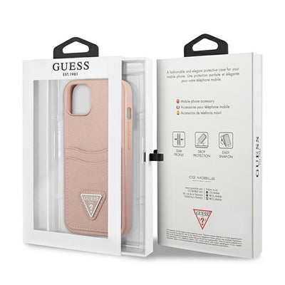 Guess GUHCP13SPSATPP iPhone 13 mini 5,4 "pink / pink hardcase SaffianoTriangle Logo Cardslot