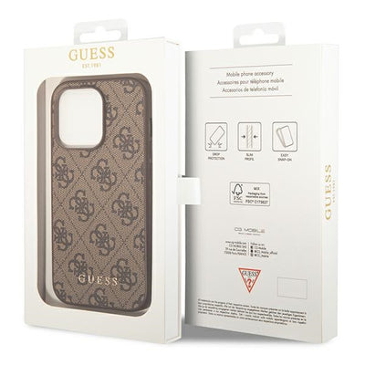 Guess iPhone 14 Pro Max 4G Metal Gold Logo Series Case - Brown