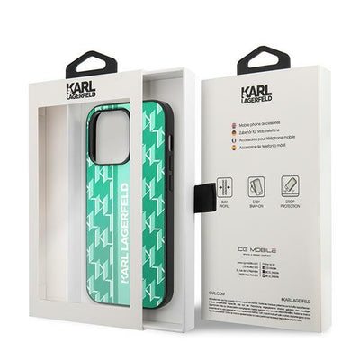Karl Lagerfeld Monogram Stripe iPhone 14 Pro Case - Green