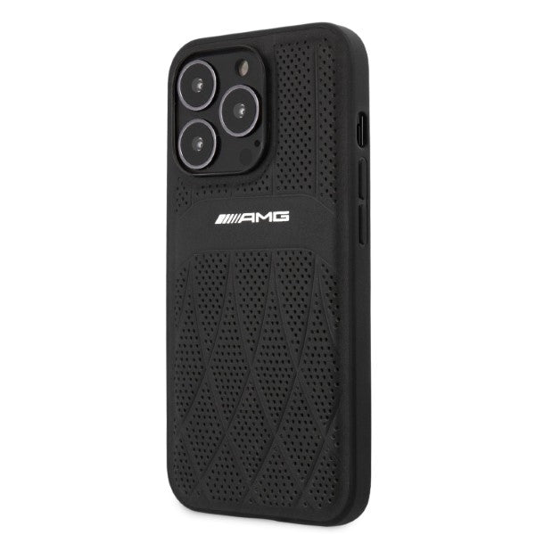 AMG AMHCP13LOSDBK iPhone 13 Pro / 13 6.1" black/black hardcase Leather Curved Lines