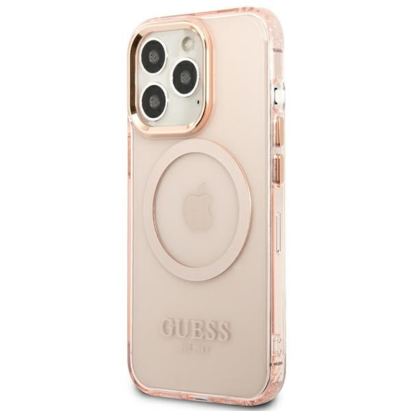 Guess GUHMP13LHTCMP iPhone 13 Pro / 13 6.1" pink/pink hard case Gold Outline Translucent MagSafe