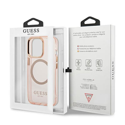 Guess GUHMP13LHTCMP iPhone 13 Pro / 13 6.1" pink/pink hard case Gold Outline Translucent MagSafe