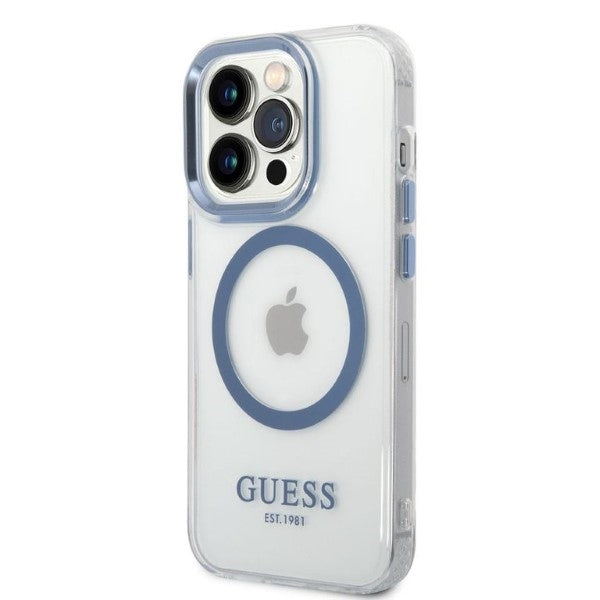 Guess Metal Outline MagSafe case for iPhone 14 Pro - blue