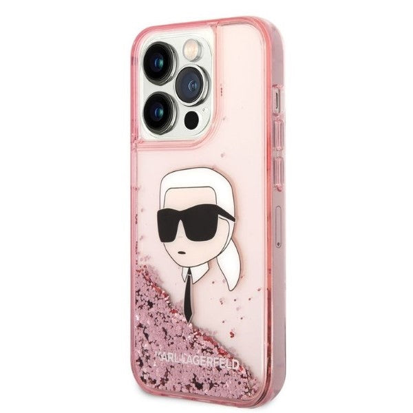 Karl Lagerfeld Glitter Karl's Head case for iPhone 14 Pro - pink