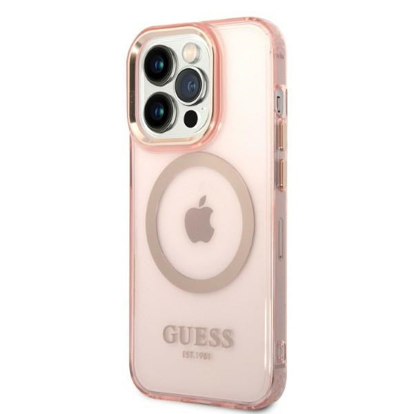 Guess GUHMP14LHTCMP iPhone 14 Pro 6.1" pink/pink hard case Gold Outline Translucent MagSafe