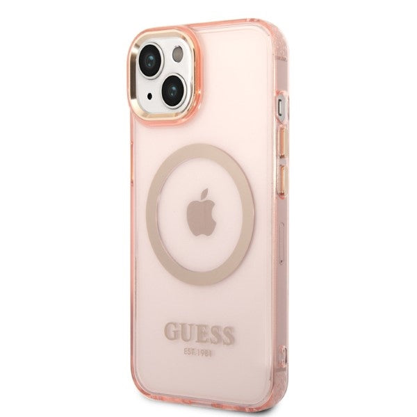 Guess GUHMP14SHTCMP iPhone 14 6.1" pink/pink hard case Gold Outline Translucent MagSafe