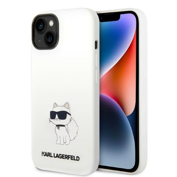 Karl Lagerfeld KLHMP14MSNCHBCH iPhone 14 Plus 6.7" kietas dėklas, baltas/baltas silikoninis Choupette MagSafe dėklas 
