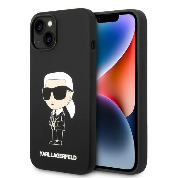Karl Lagerfeld KLHMP14MSNIKBCK iPhone 14 Plus 6.7" kietas dėklas, juodas/juodas, silikoninis Ikonik Magsafe dėklas 