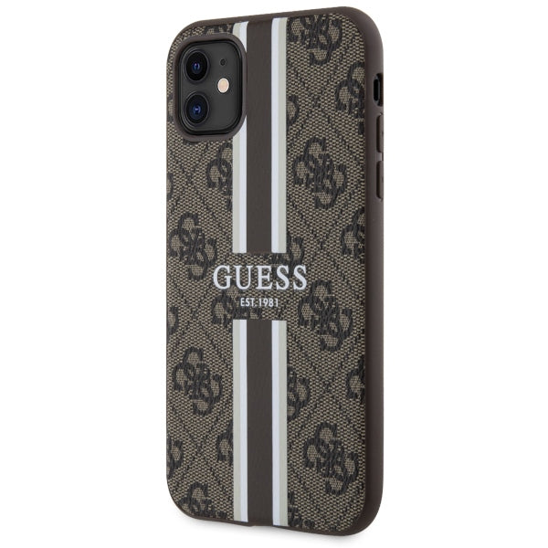 Guess GUHMN61P4RPSW iPhone 11 / Xr brown/brown hardcase 4G Printed Stripes MagSafe