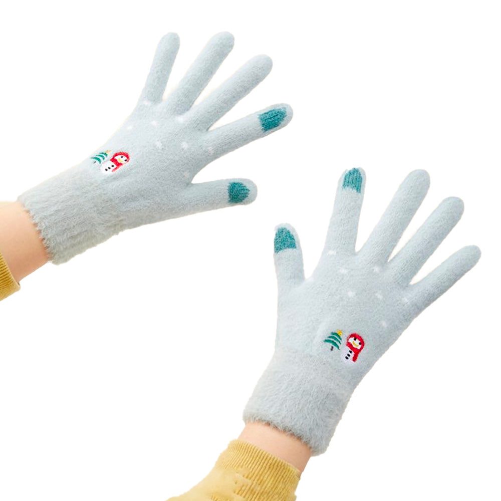 Women's winter telephone gloves with a snowman and a Christmas tree