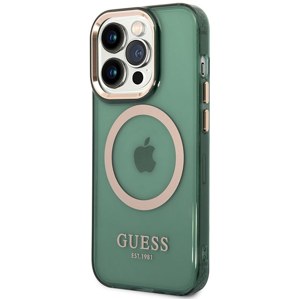 Guess GUHMP14LHTCMA iPhone 14 Pro 6.1" green/khaki hard case Gold Outline Translucent MagSafe