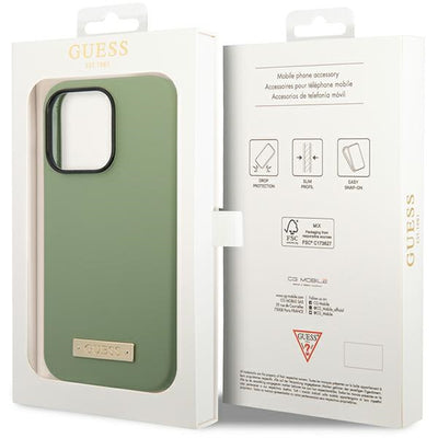 Guess Silicone Logo Plate MagSafe case for iPhone 14 Pro Max - green