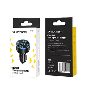 Wozinsky WDCCB Car Charger with Display 50W 2xUSB-C / 2xUSB-A - Black
