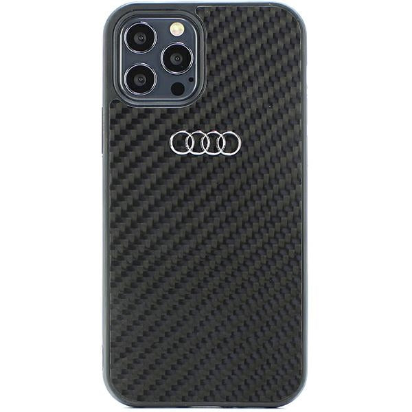 „Audi“ anglies pluošto iPhone 12/12 Pro 6.1" juodas/juodas kietas dėklas AU-TPUPCIP12P-R8/D2-BK