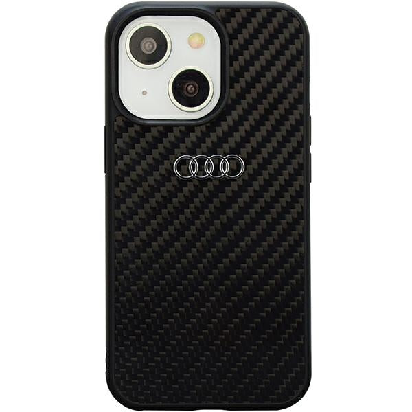 „Audi“ anglies pluošto iPhone 14 6.1" juodas/juodas kietas dėklas AU-TPUPPCIP14-R8/D2-BK